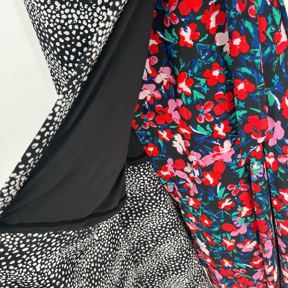 Vintage Simply Styled Wrap Dress Womens Small Mixed Print Floral Polka Dot Midi - Picture 7 of 12